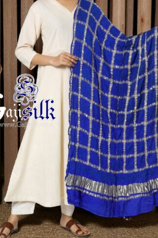 Blue Red Bandhani Gharchola Dupatta Pure GajiSilk