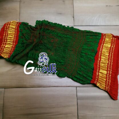 Green Red Bandhani Chandrakhani Dupatta Pure GajiSilk - Image 8