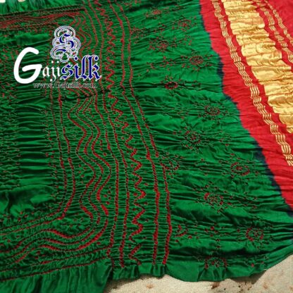 Green Red Bandhani Chandrakhani Dupatta Pure GajiSilk - Image 9