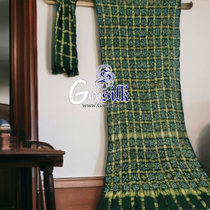 Green Gharchola Rai Bandhani Saree Kala Cotton - Image 2