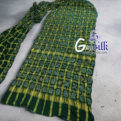 Green Gharchola Rai Bandhani Saree Kala Cotton - Image 3