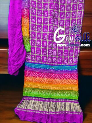 Magenta Multi Color Bandhani Gharchola Saree Gaji Silk