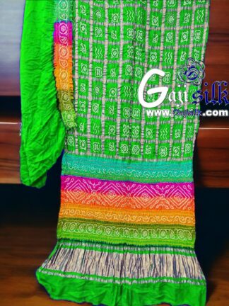 Parrot Multi Color Bandhani Gharchola Saree Pure GajiSilk