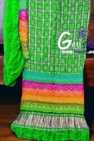 Parrot Multi Color Bandhani Gharchola Saree Pure GajiSilk