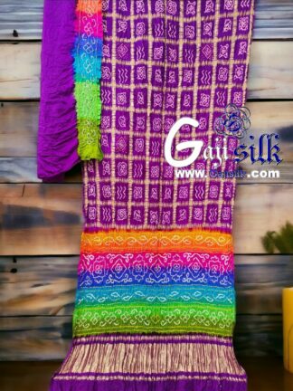 Brinjal Multi Color Bandhani Gharchola Saree Pure GajiSilk