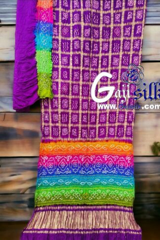Brinjal Multi Color Bandhani Gharchola Saree Pure GajiSilk