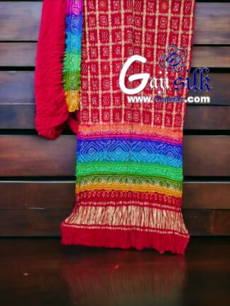 Red Multi Color Bandhani Gharchola Saree Gaji Silk