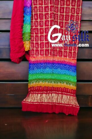 Red Multi Color Bandhani Gharchola Saree Gaji Silk