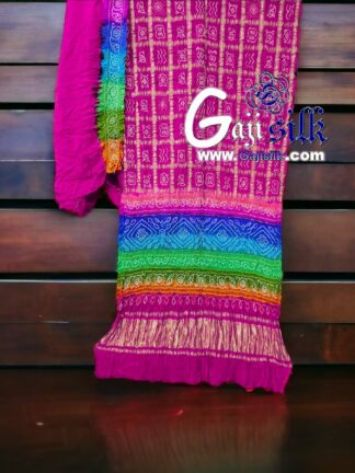 Pink Multi Color Bandhani Gharchola Saree Pure Gaji Silk