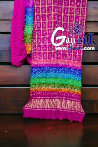 Pink Multi Color Bandhani Gharchola Saree Pure Gaji Silk