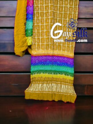 Dusty Multi Color Bandhani Gharchola Saree Gaji Silk