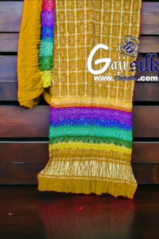 Dusty Multi Color Bandhani Gharchola Saree Gaji Silk