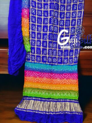 Blue Multi Color Bandhani Gharchola Saree Gaji Silk