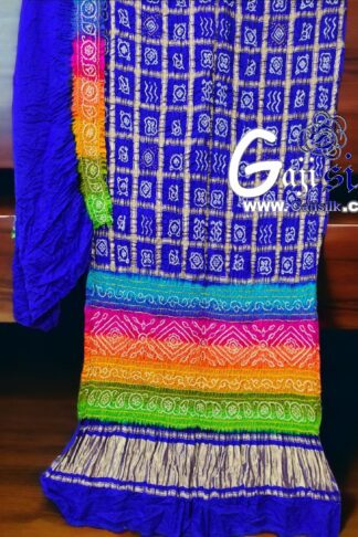Blue Multi Color Bandhani Gharchola Saree Gaji Silk
