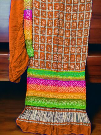 Rust Multi Color Bandhani Gharchola Saree Pure GajiSilk