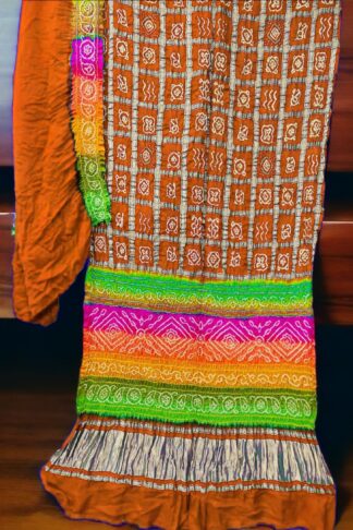 Rust Multi Color Bandhani Gharchola Saree Pure GajiSilk
