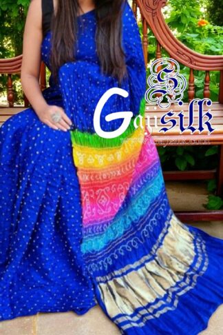 Blue Multi Color Saree Rai Bandhani Pure GajiSilk