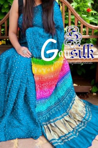Sky Multi Color Saree Rai Bandhani Pure GajiSilk