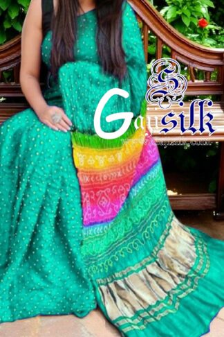 Aqua Multi Color Saree Rai Bandhani Pure GajiSilk