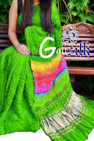 Parrot Multi Color Palav Rai Bandhani GajiSilk Saree