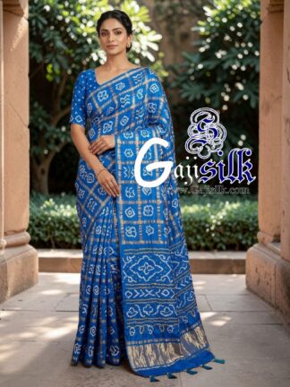 Sky Blue Gharchola Bandhani Saree Pure Gaji Silk