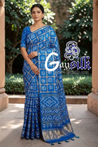 Sky Blue Gharchola Bandhani Saree Pure Gaji Silk