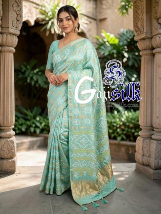Aqua Gharchola Bandhani Saree Pure Gaji Silk