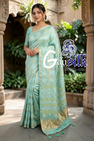 Aqua Gharchola Bandhani Saree Pure Gaji Silk