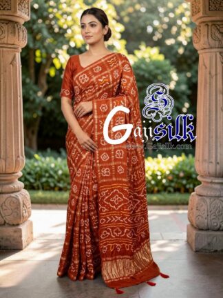 Rust Gharchola Bandhani Saree Pure Gaji Silk