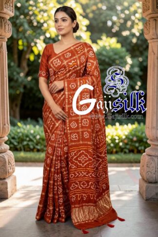 Rust Gharchola Bandhani Saree Pure Gaji Silk