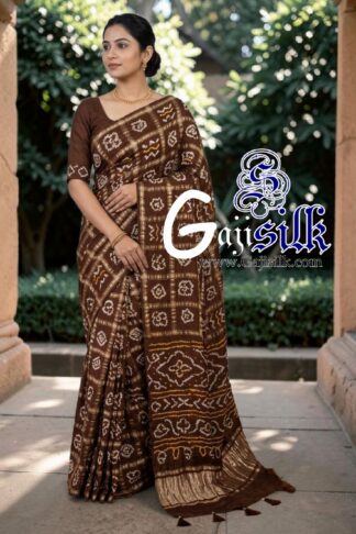 Wood Brown Gharchola Rai Bandhani Saree Pure GajiSilk
