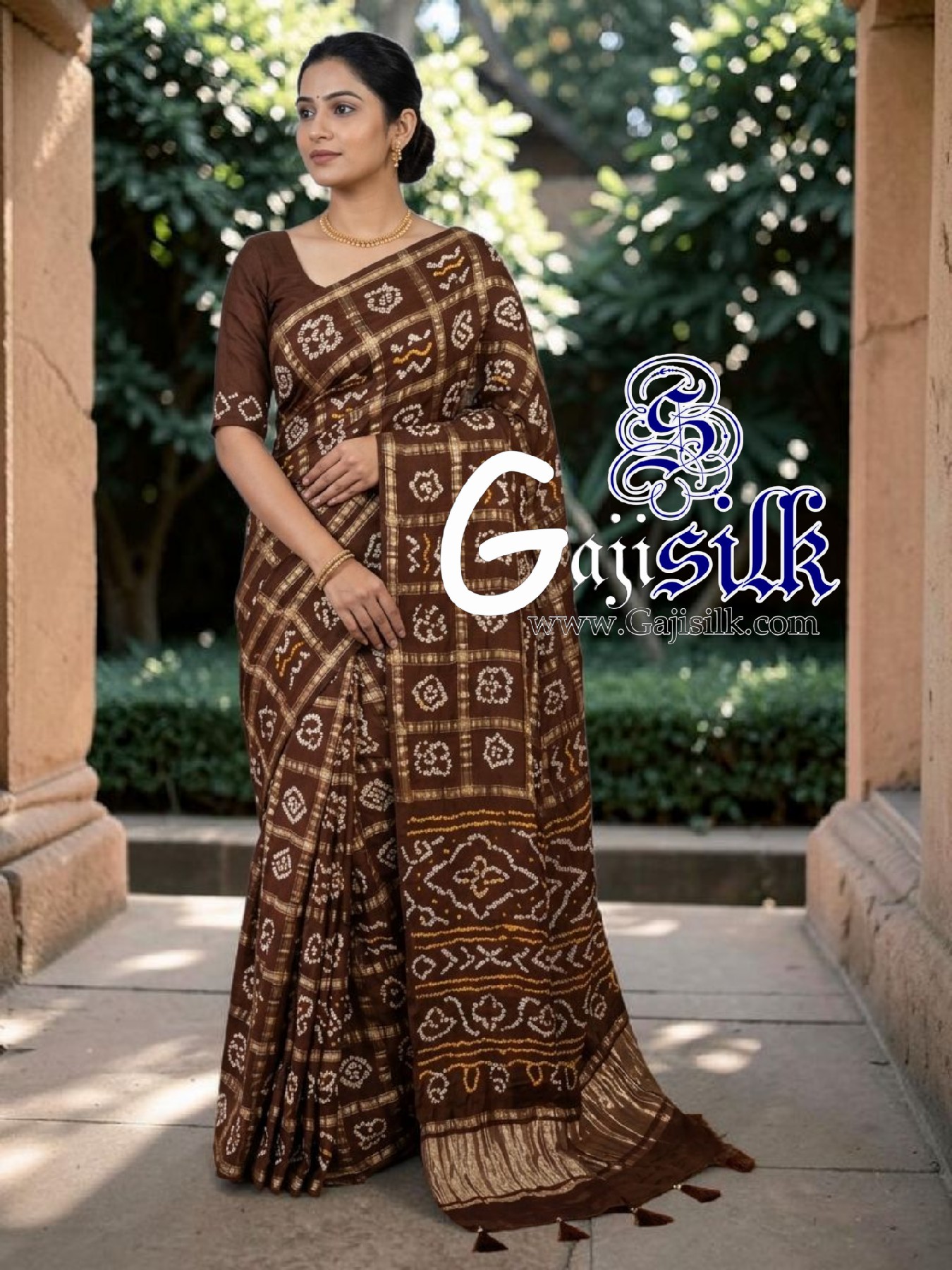 Wood Brown Gharchola Rai Bandhani Saree Pure GajiSilk