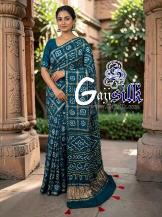 Peacock Blue Gharchola Bandhani Saree Pure Gaji Silk