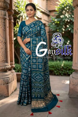 Peacock Blue Gharchola Bandhani Saree Pure Gaji Silk