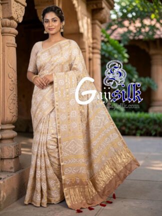 Beige Gharchola Bandhani Saree Pure Gaji Silk