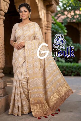 Beige Gharchola Bandhani Saree Pure Gaji Silk