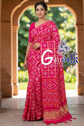 Pink Gharchola Bandhani Saree Pure Gaji Silk