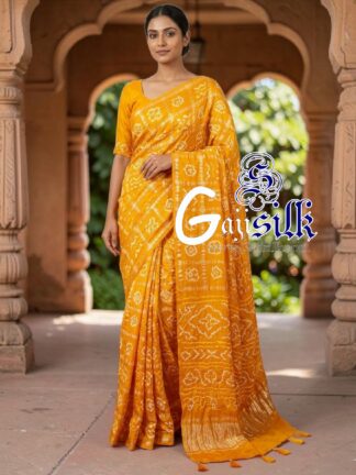 Mango Yellow Gharchola Bandhani Saree Pure Gaji Silk