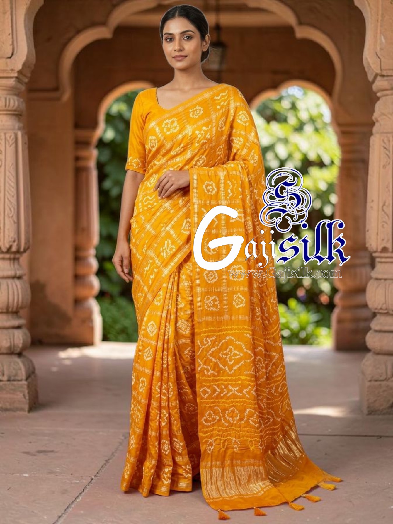 Mango Yellow Gharchola Bandhani Saree Pure Gaji Silk
