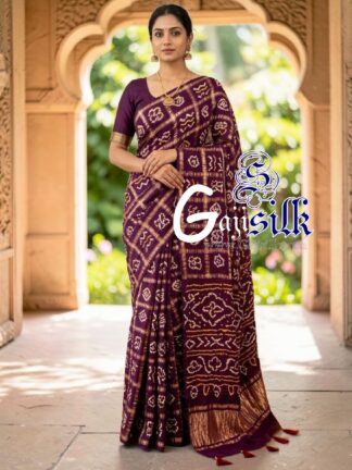 Brinjal Gharchola Bandhani Saree Pure Gaji Silk