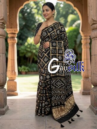 Black Gharchola Bandhani Saree Pure Gaji Silk