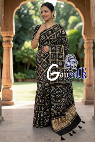 Black Gharchola Bandhani Saree Pure Gaji Silk