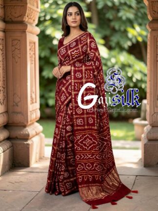 Marron Gharchola Bandhani Saree Pure Gaji Silk