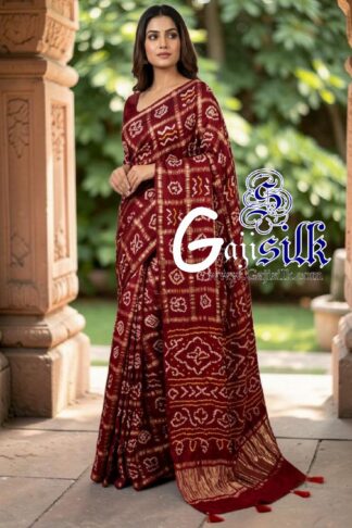 Marron Gharchola Bandhani Saree Pure Gaji Silk