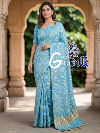 Pastel Sky Gharchola Bandhani Saree Pure Gaji Silk