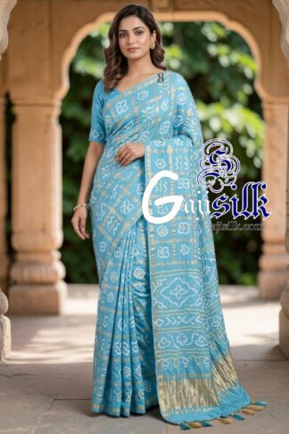 Pastel Sky Gharchola Bandhani Saree Pure Gaji Silk