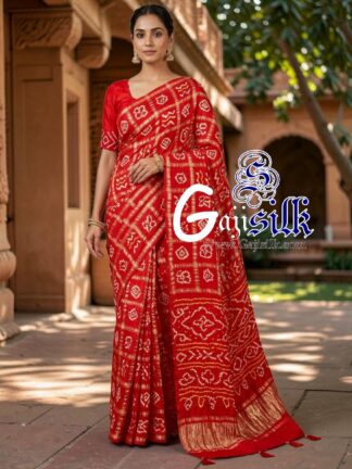 Fire Red Gharchola Bandhani Saree Pure Gaji Silk