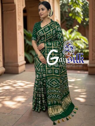 Bottle Green Gharchola Bandhani Saree Pure Gaji Silk