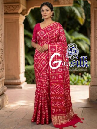 Rani Pink Gharchola Bandhani Saree Pure Gaji Silk