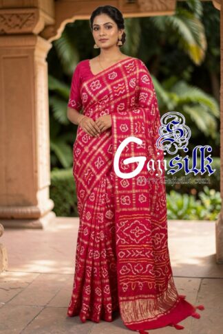 Rani Pink Gharchola Bandhani Saree Pure Gaji Silk